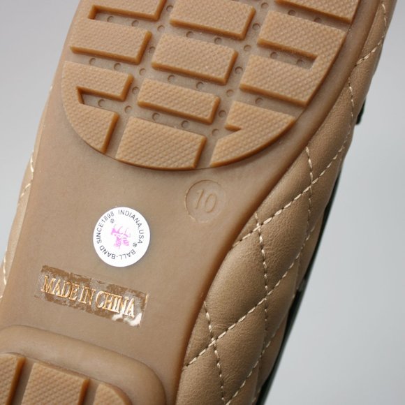 Ball-Band Ladies 10 Unique Taupe Black Slip-on Flats Moc-toe Moccasin Loafers - Picture 9 of 10